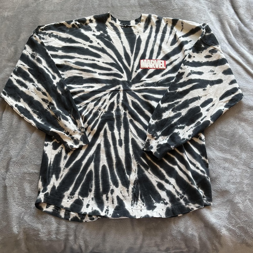 Marvel Spirit Jersey Shirt Womens Small Black‎ White Tie Dye Long Sleeve Top